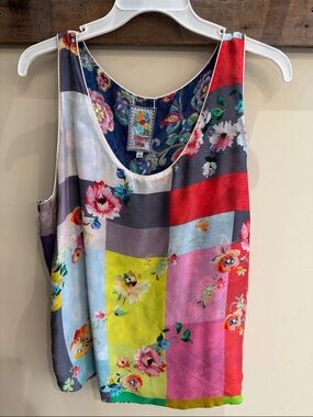 Johnny Was Reversible Bright Multicolor Floral Patchwork Tank Size Large